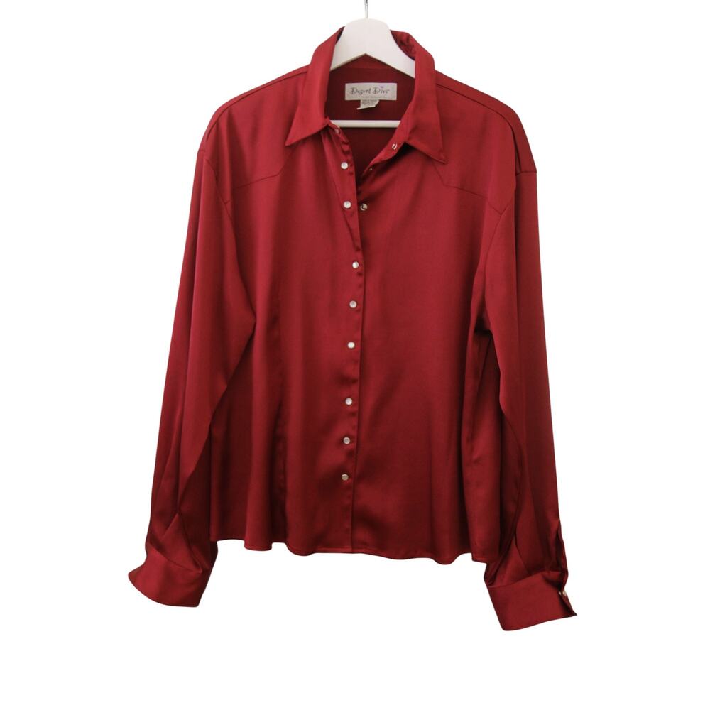 Desert Diva Sherry Holt Red Western Snap Satin Shirt Long Sleeve XL Vintage
